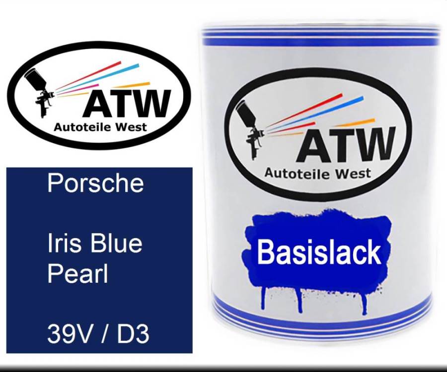 Porsche, Iris Blue Pearl, 39V / D3: 1L Lackdose, von ATW Autoteile West.